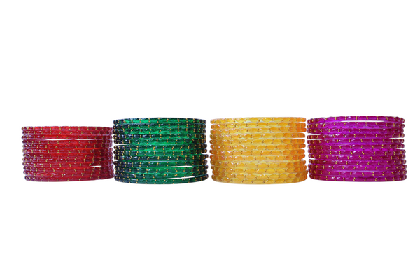 4 Color Raindrop Glass Bangles Set for Women – Red Green Yellow Pink