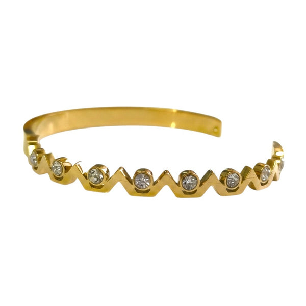 Gold Plated Crystal Zigzag Open Cuff Bracelet for Women