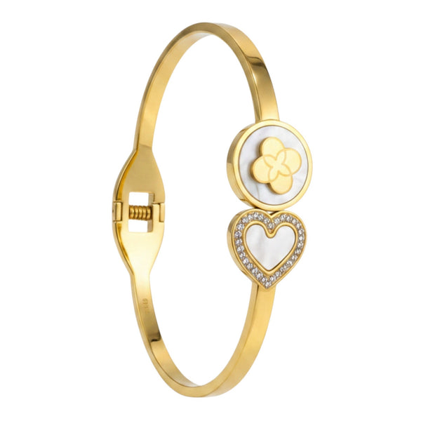 Gold Plated Stainless Steel Anti Tarnish Heart Flower CZ Kada for Women