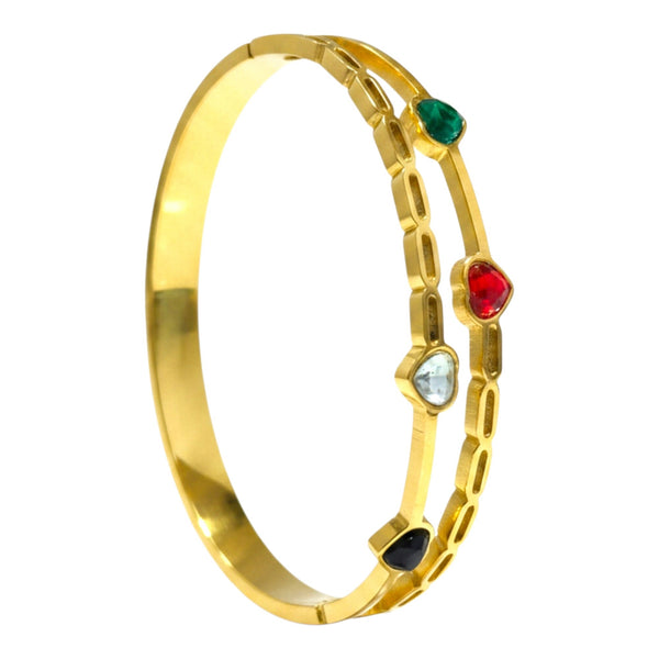Gold Plated Anti Tarnish Stainless Steel Multi Color Heart Kada for Women