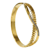 Gold Plated Anti Tarnish Stainless Steel Leaf Crossover CZ Wave Kada for Women