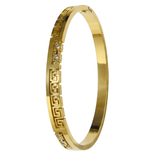 Gold Plated Meander Greek Key Pattern Openable bracelet  Kada for Women