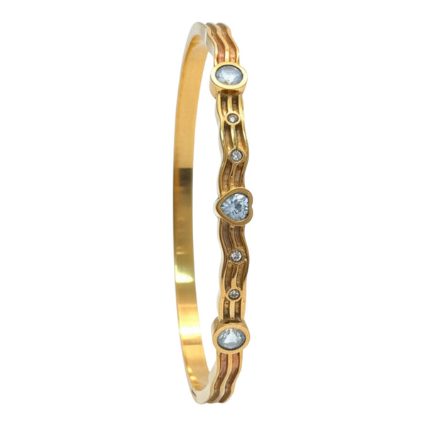 Gold Plated Wave Textured Heart Crystal Openable bracelet  Kada for Women