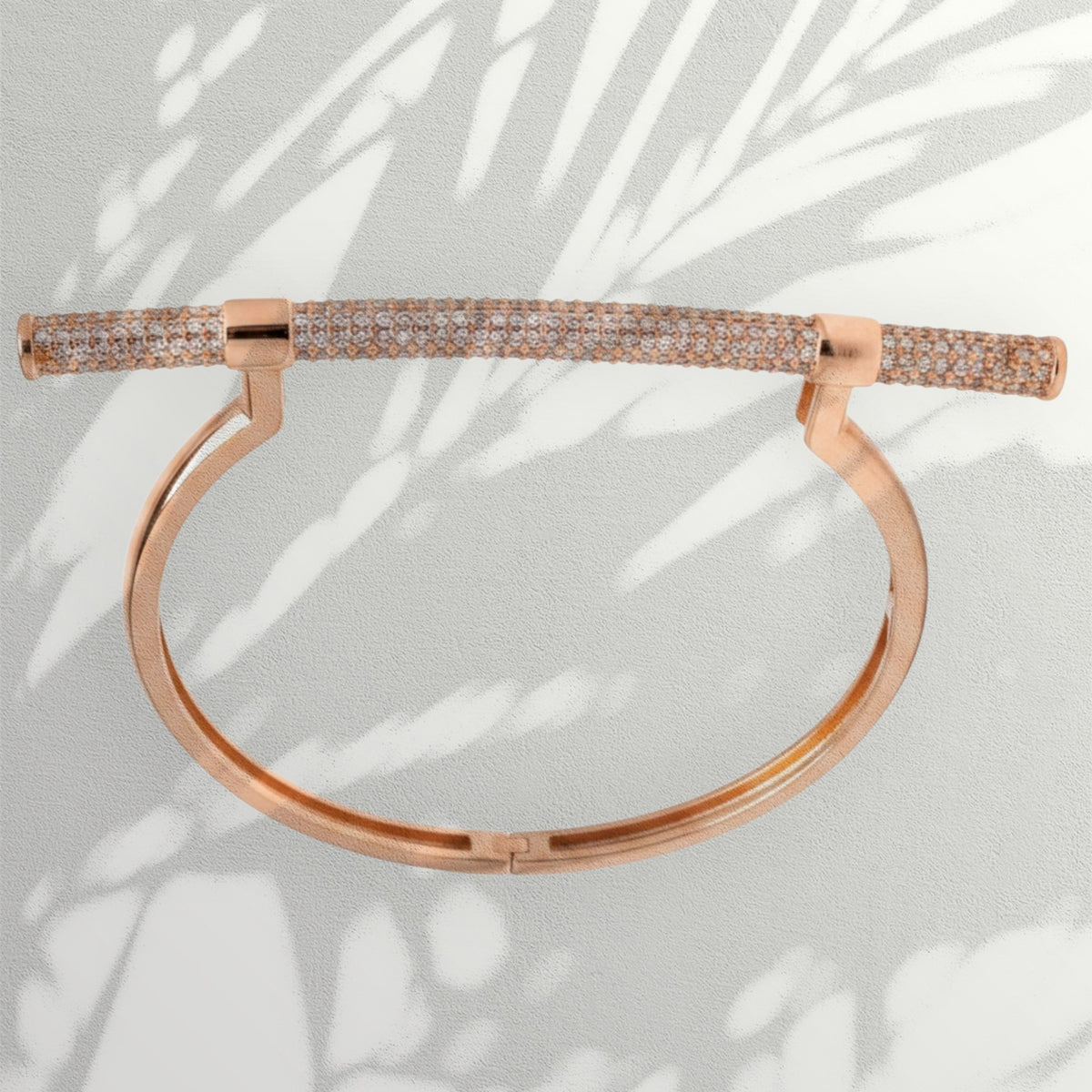 Rose Gold Plated Straight Bar Pave CZ Geometric Cuff bracelet  for Women