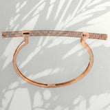 Rose Gold Plated Straight Bar Pave CZ Geometric Cuff bracelet  for Women