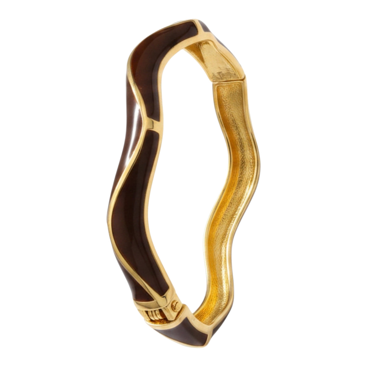 Wavy Enamel Gold Plated Openable Bangle Bracelet for Women