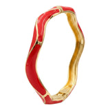 Wavy Enamel Gold Plated Openable Bangle Bracelet for Women