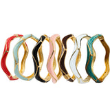 Wavy Enamel Gold Plated Openable Bangle Bracelet for Women