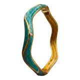 Wavy Enamel Gold Plated Openable Bangle Bracelet for Women