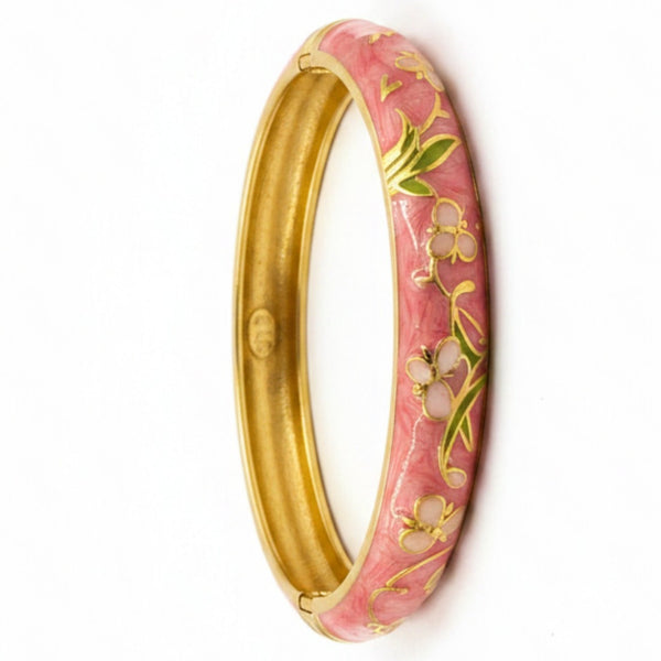 Gold Plated 6 Piece Floral Sprig Enamel Hinged Kada Bangle Bracelet Set for Women