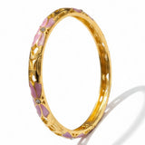 Gold Plated 6 Piece Openwork Flower Enamel Hinged Kada Bangle Bracelet Set for Women