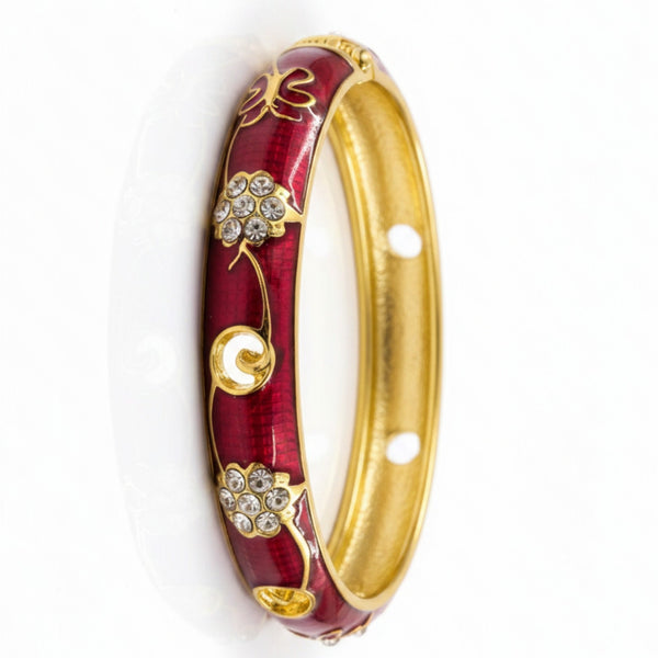 Gold Plated 6 Piece Stone Studded Floral Enamel Hinged Kada Bangle Bracelet Set for Women