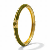Gold Plated 6 Piece Oval Cabochon Stone Enamel Hinged Kada Bangle Bracelet Set for Women
