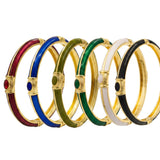 Gold Plated 6 Piece Oval Cabochon Stone Enamel Hinged Kada Bangle Bracelet Set for Women