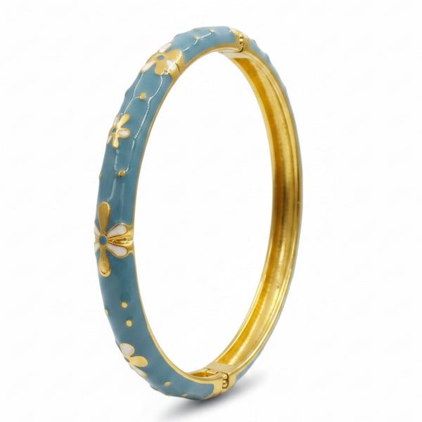 Gold Plated 7 Piece Tiny Flower Dotted Enamel Hinged Kada Bangle Bracelet Set for Women