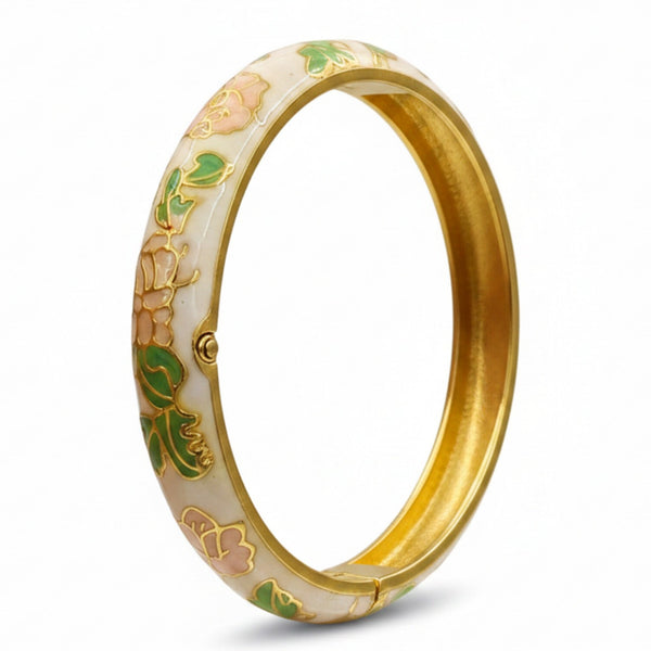 Gold Plated 6 Piece Lotus Leaf Enamel Hinged Kada Bangle Bracelet Set for Women