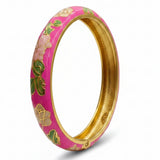 Gold Plated 6 Piece Flower Enamel Hinged Bangle Bracelet Set