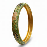 Gold Plated 6 Piece Flower Enamel Hinged Bangle Bracelet Set