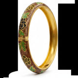 Gold Plated 6 Piece Flower Enamel Hinged Bangle Bracelet Set