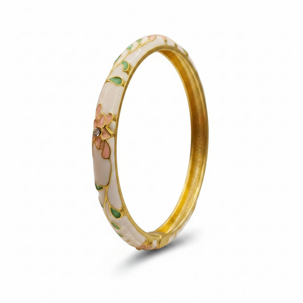 Gold Plated 6 Piece Floral Enamel Bangle Bracelet Set