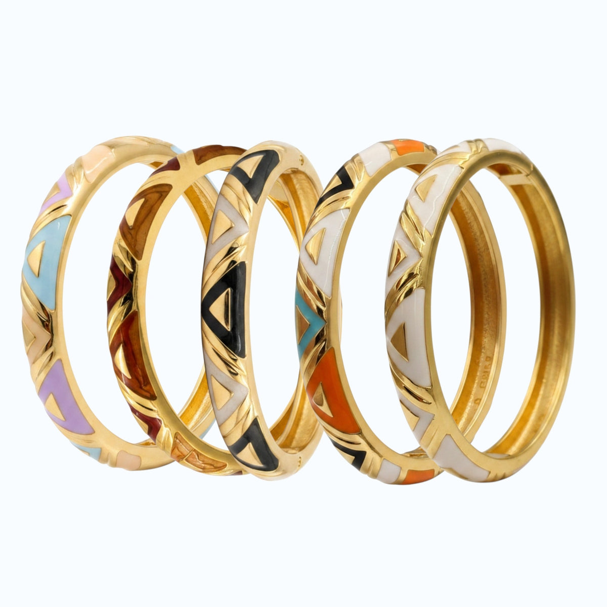 Gold Plated Geometric Enamel Bangle Bracelet Set for Women