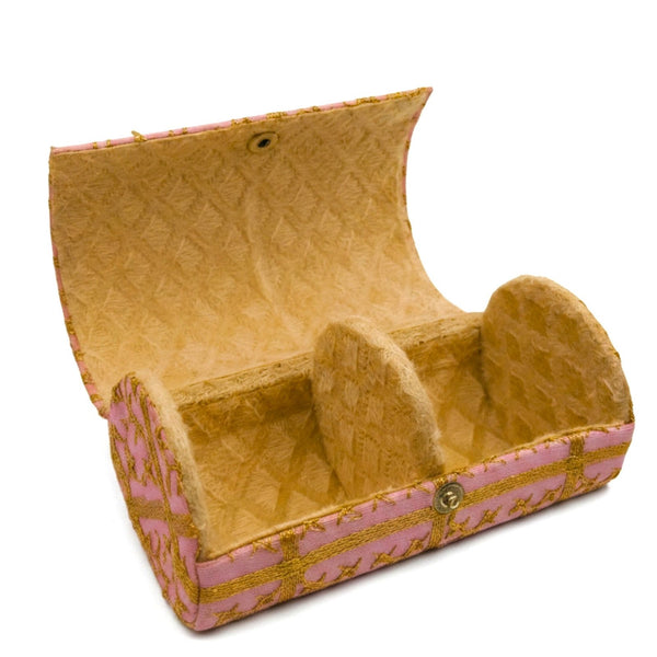 Pink Embroidered Fabric Cylindrical Bangle Box Pouch