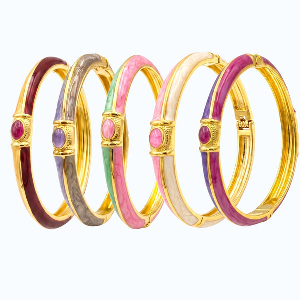 Openable Hinged Gold Plated Enamel Bangle Bracelet for Women