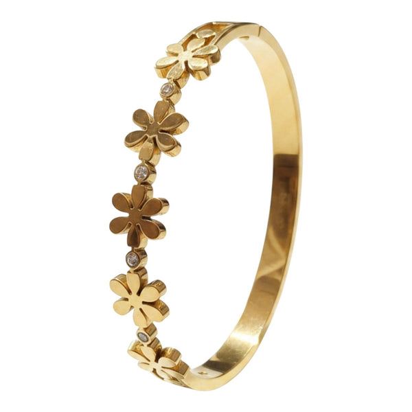 Gold Plated Stainless Steel Crystal Flower Bracelet for Women