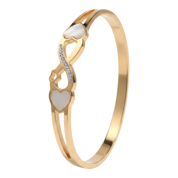 Gold Plated White Enamel Crystal Heart Kada Bracelet for Women