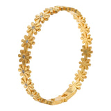 Gold Plated Stainless Steel Crystal Daisy Floral Kada Bracelet for Women