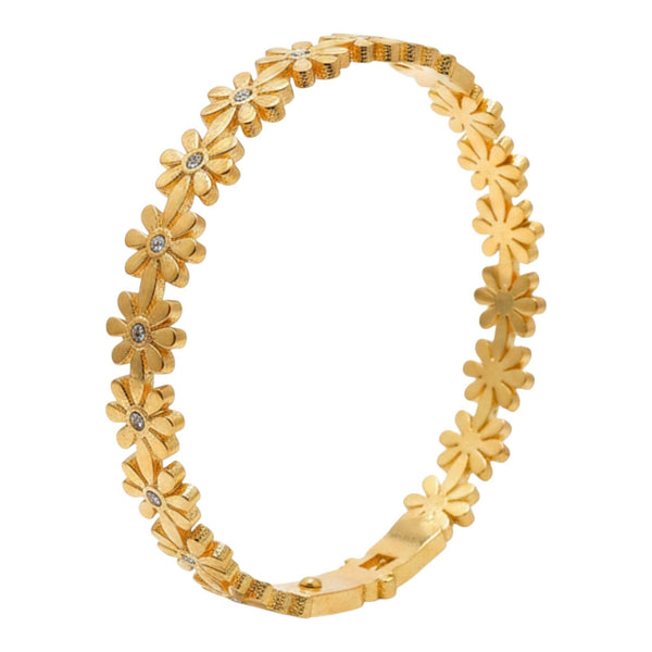 Gold Plated Stainless Steel Crystal Daisy Floral Kada Bracelet for Women