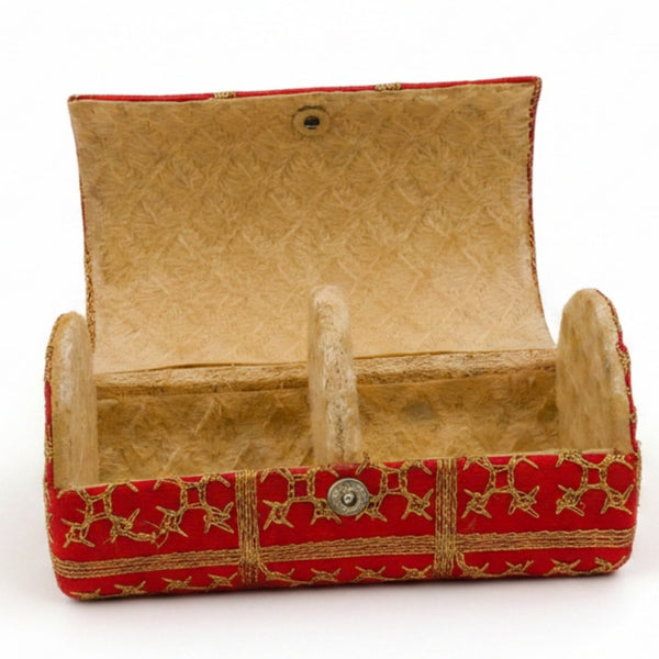 Red Embroidered Fabric Cylindrical Bangle Box Pouch