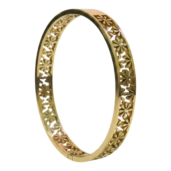 Gold Plated Brass Floral Laser Cut Oval Bracelet Kada for Women