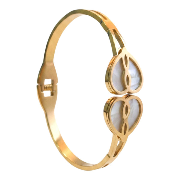 Gold Plated Double Heart Pearl Shell Bangle Kada for Women