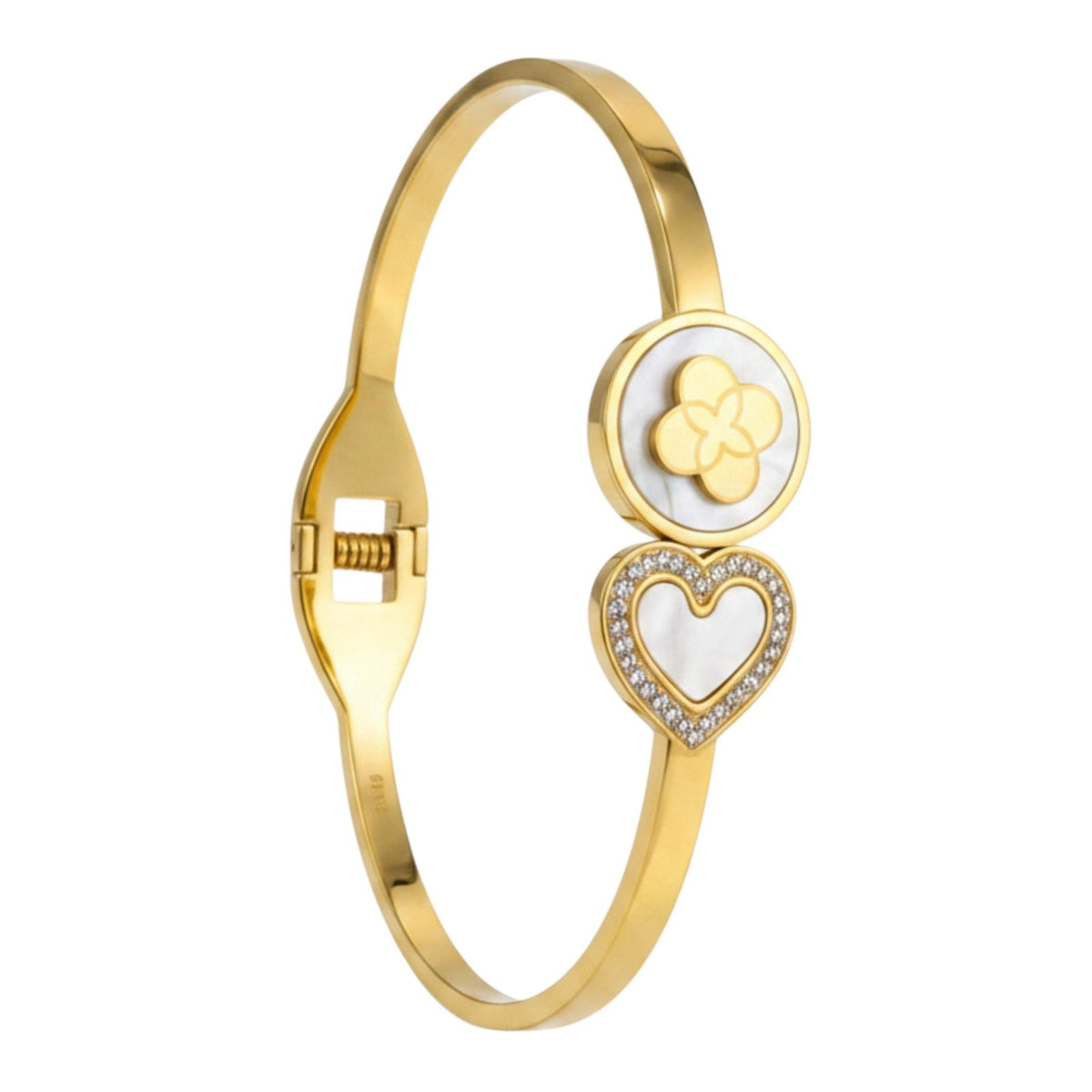 Gold Plated Stainless Steel Anti Tarnish Heart Flower CZ Kada for Women