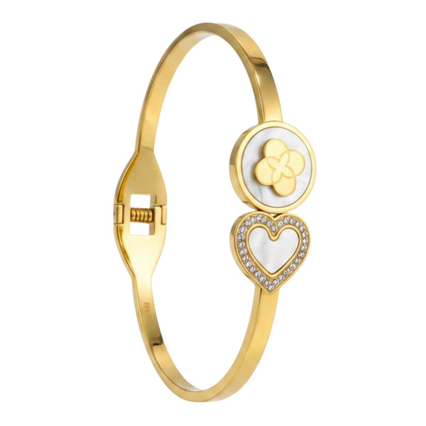 Gold Plated Stainless Steel Anti Tarnish Heart Flower CZ Kada for Women