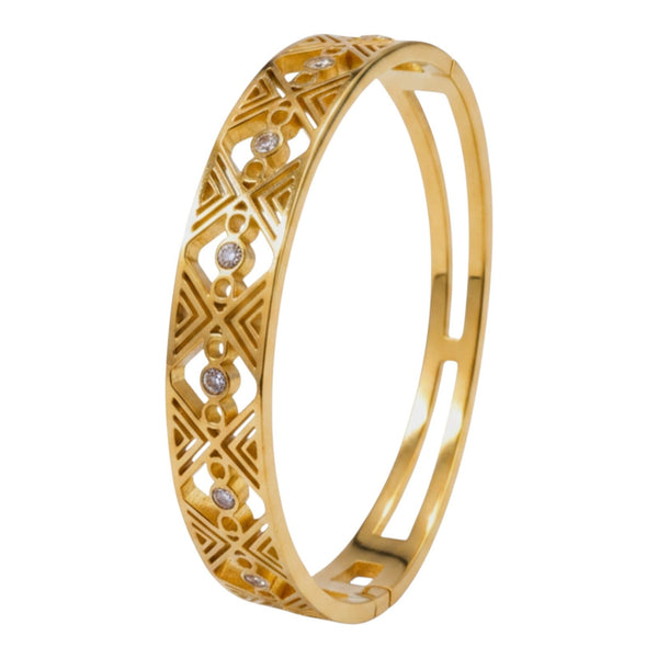 Gold Plated Geometric Cutwork Bracelet for Women | Crystal Stone Stainless Steel