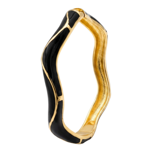 Wavy Enamel Gold Plated Openable Bangle Bracelet for Women