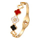 Gold Plated Multicolour Enamel Clover Kada Bracelet for Women