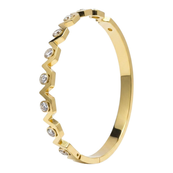 Gold Plated Crystal Zigzag Open Cuff Bracelet for Women