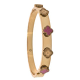 Gold Plated Anti Tarnish Stainless Steel Pink Clover Enamel Openable Kada for Women