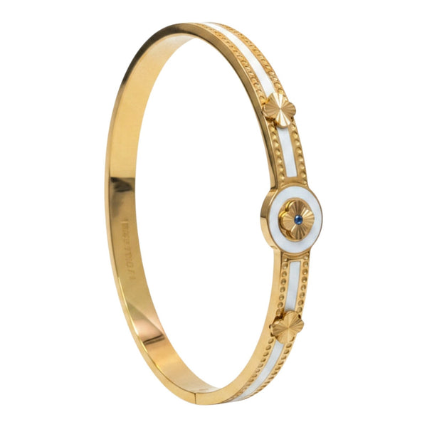 Gold Plated White Enamel Blue Stone Floral Charm Oval Cuff Bangle for Women