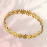 Gold Plated Stainless Steel Crystal Daisy Floral Kada Bracelet for Women