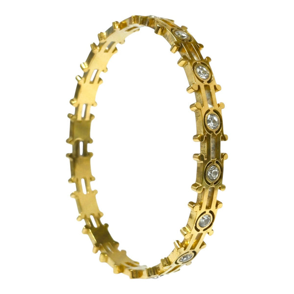 Gold Plated Anti Tarnish Stainless Steel Solitaire CZ Cutout Chain Link Kada for Women