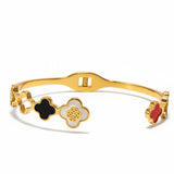 Gold Plated Multicolour Enamel Clover Kada Bracelet for Women