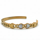 Gold Plated Anti Tarnish Stainless Steel Pearl Heart Hinged Bangle Bracelet for Women