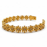 Gold Plated Stainless Steel Crystal Daisy Floral Kada Bracelet for Women