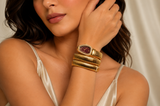 Gold Plated Maroon Dial Rhinestone Snake Shape Flexible Coil Bracelet Watch for Women